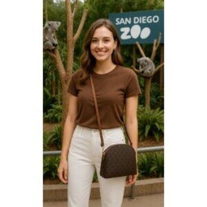 Nanette Lepore Brown Patterned Crossbody Bag Adjustable Strap Gold Hardware